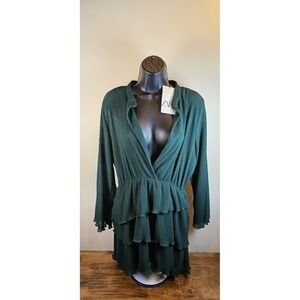 Zara Green Pleated Ruffle Mini Dress Women's Size Large- New With Tags